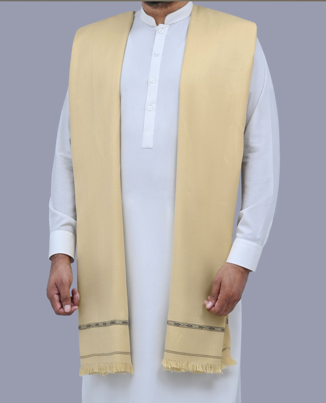 Gents Beige Plain 100% Wool Shawl