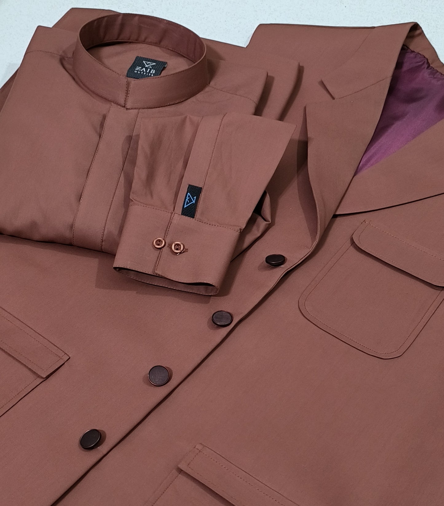 Latest Stitched Mustered Brown Suit & Waistcoat in Wash & Wear Stuff