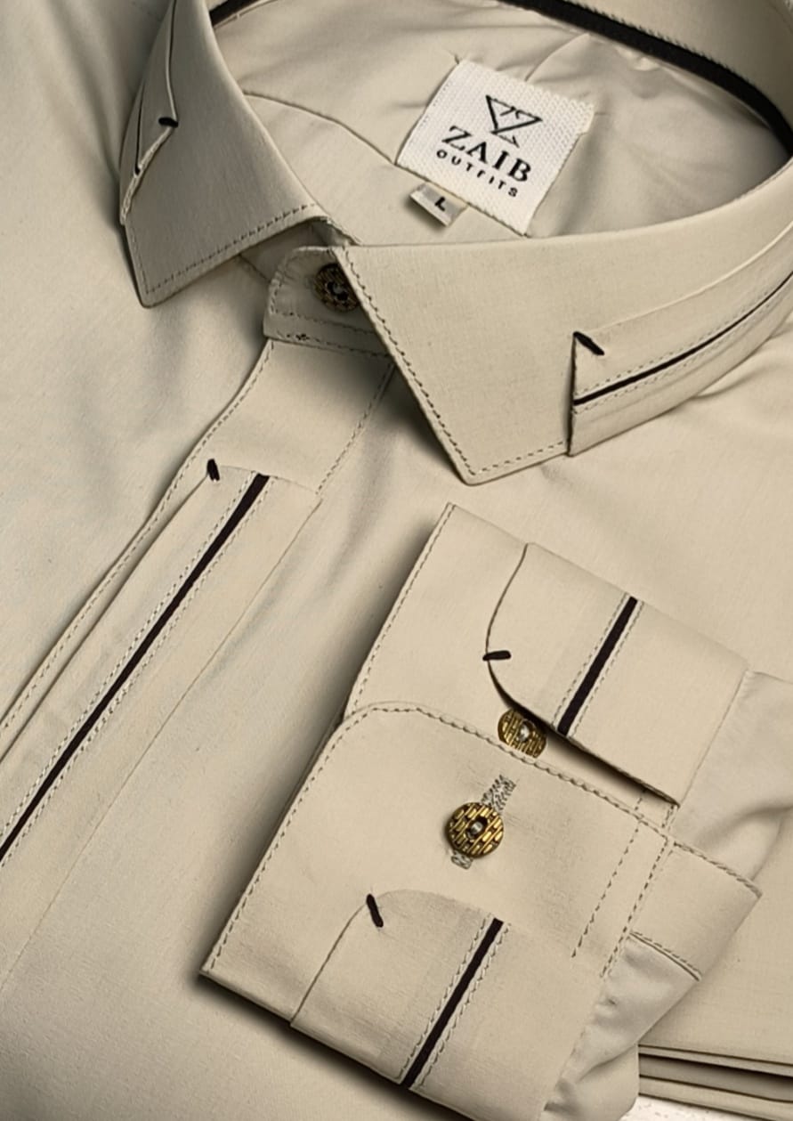 Latest Stitched Beige color Suit in Wash & Wear Stuff