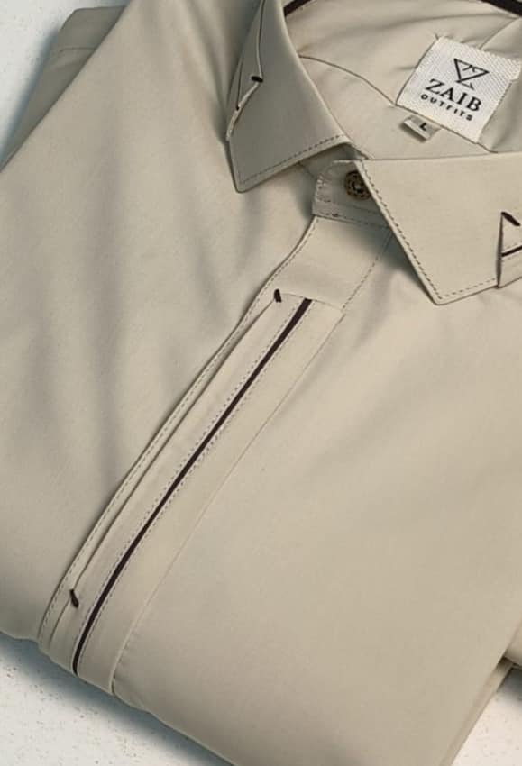 Latest Stitched Beige color Suit in Wash & Wear Stuff