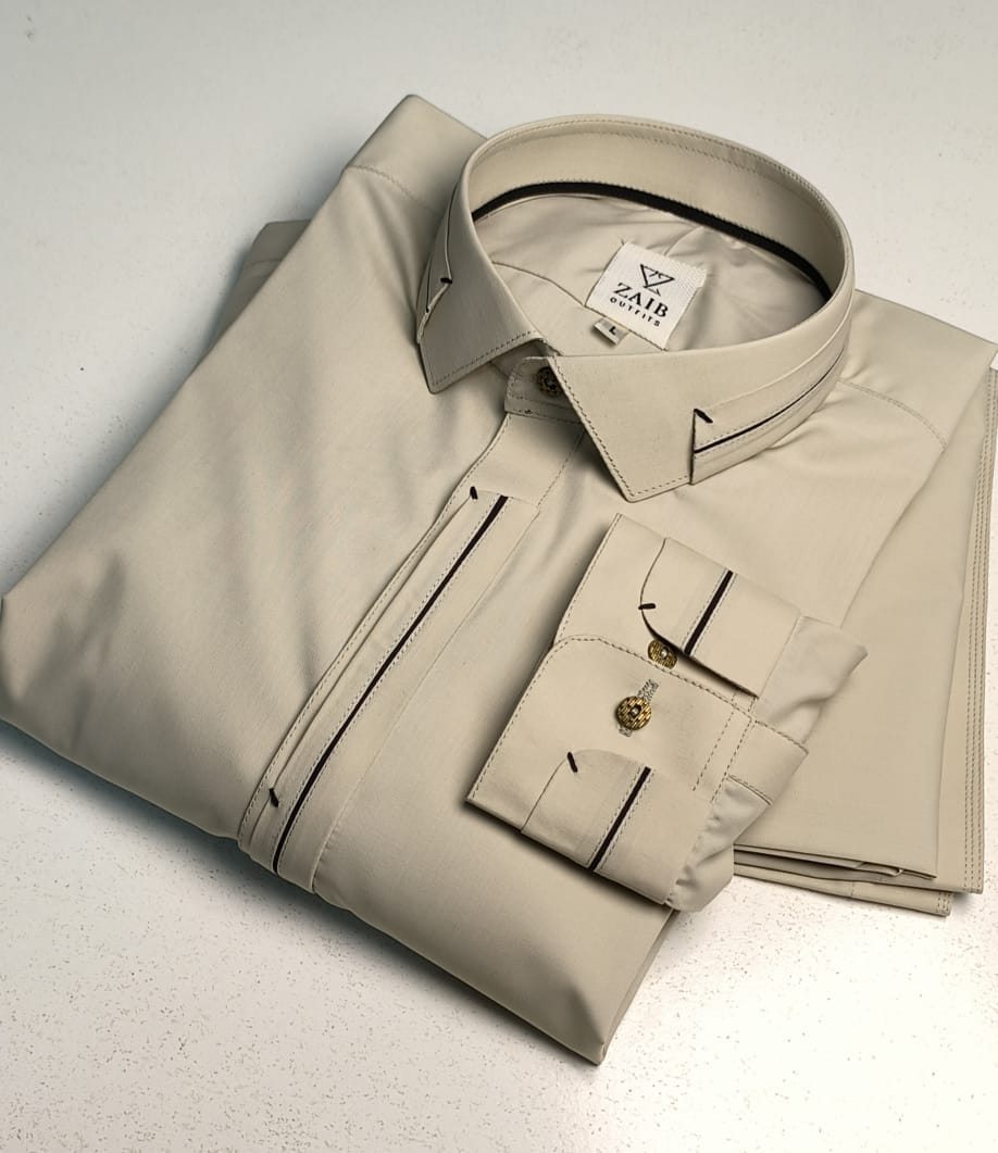 Latest Stitched Beige color Suit in Wash & Wear Stuff