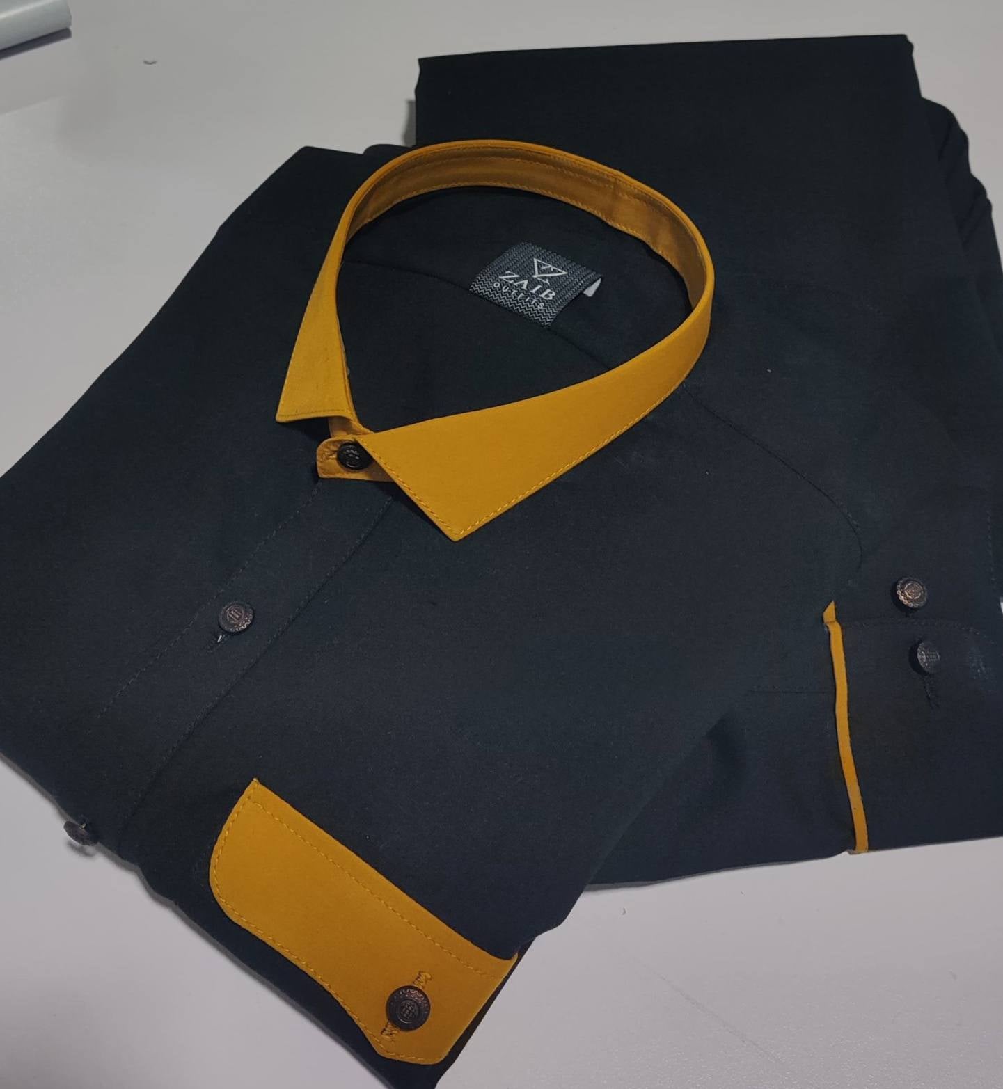 Black with Yellow color All Season Suit in Wash & Wear High Quality Stuff