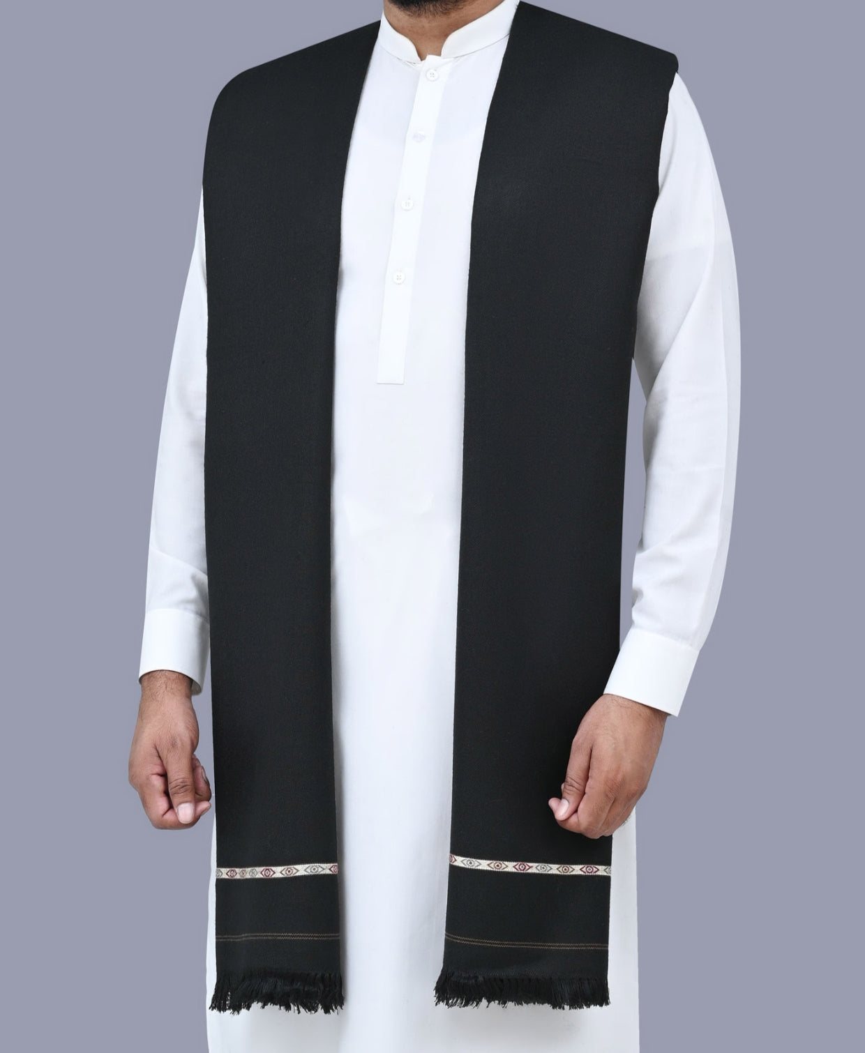 Gents Black Plain 100% Wool Shawl