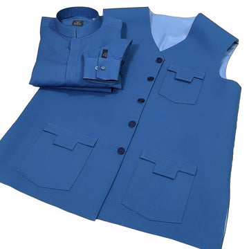 Latest Stitched Royal Blue Suit & Waistcoat in Wash & Wear Stuff