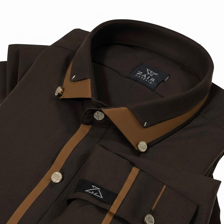 Latest Stitched Brown color Suit in Wash & Wear Stuff