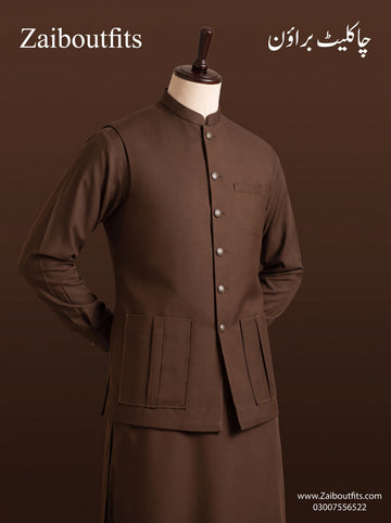 Brown Winter Stuff Shalwar Kameez with Waistcoat 3pc Article 🔥