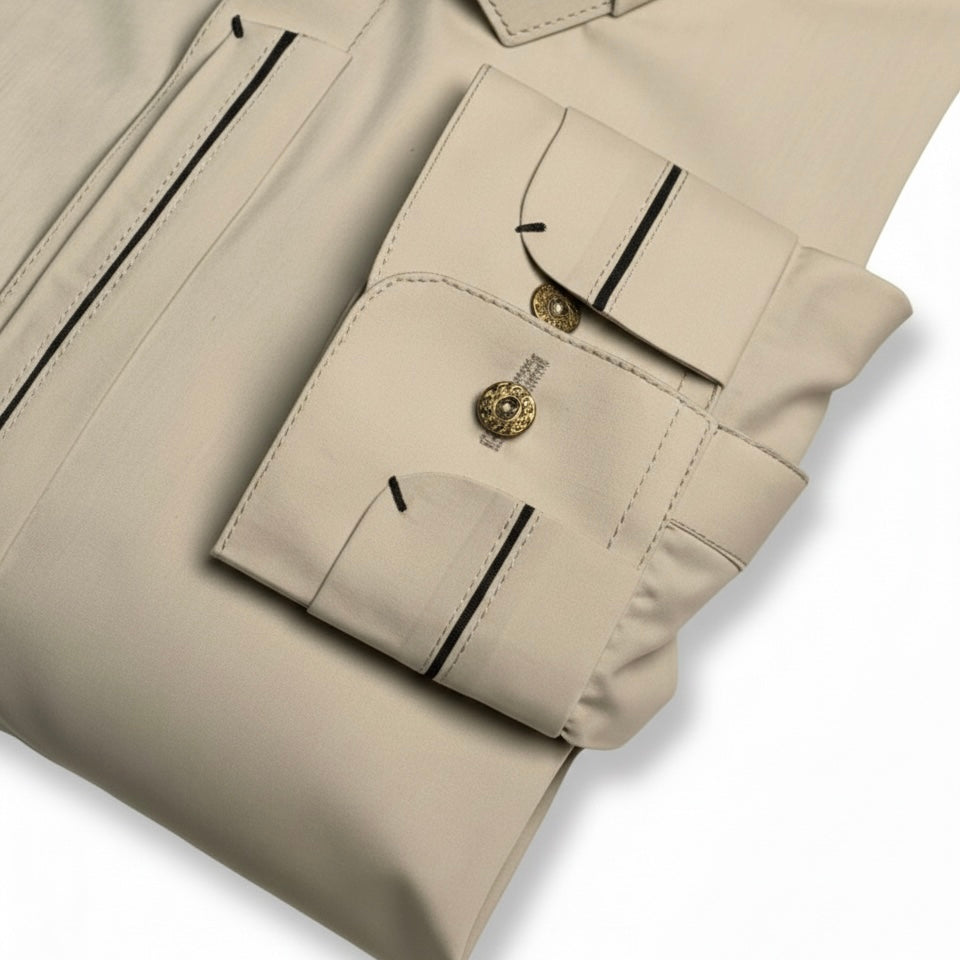 Latest Stitched Beige color Suit in Wash & Wear Stuff