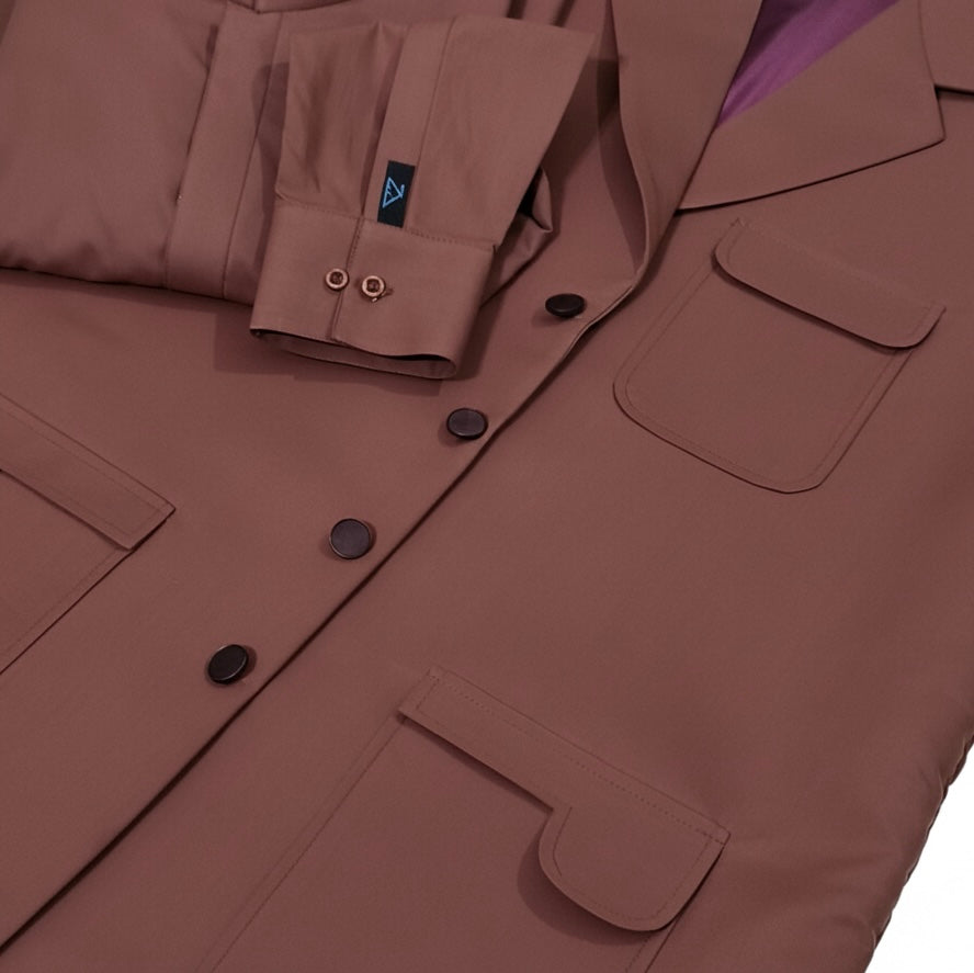 Latest Stitched Mustered Brown Suit & Waistcoat in Wash & Wear Stuff