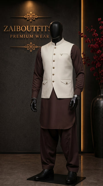Winter Stuff Shalwar Kameez with Waistcoat 3pc Article 🔥