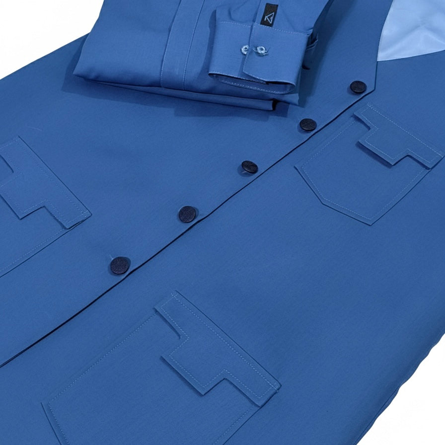 Latest Stitched Royal Blue Suit & Waistcoat in Wash & Wear Stuff