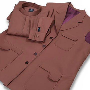 Latest Stitched Mustered Brown Suit & Waistcoat in Wash & Wear Stuff