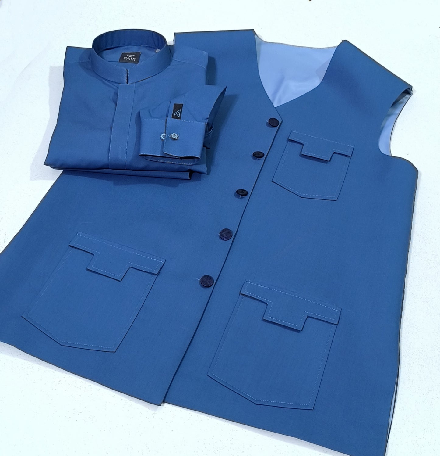 Latest Stitched Royal Blue Suit & Waistcoat in Wash & Wear Stuff