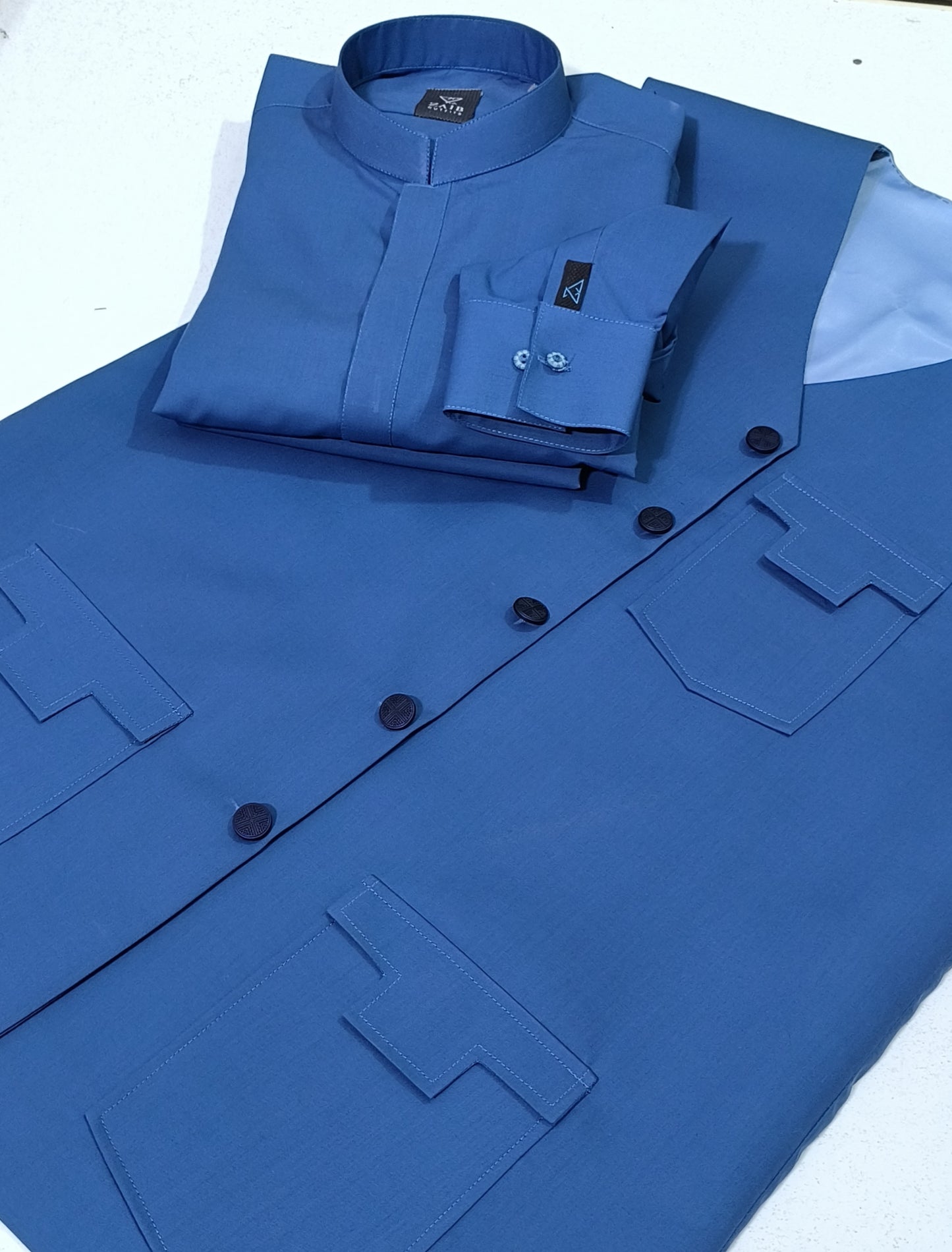 Latest Stitched Royal Blue Suit & Waistcoat in Wash & Wear Stuff