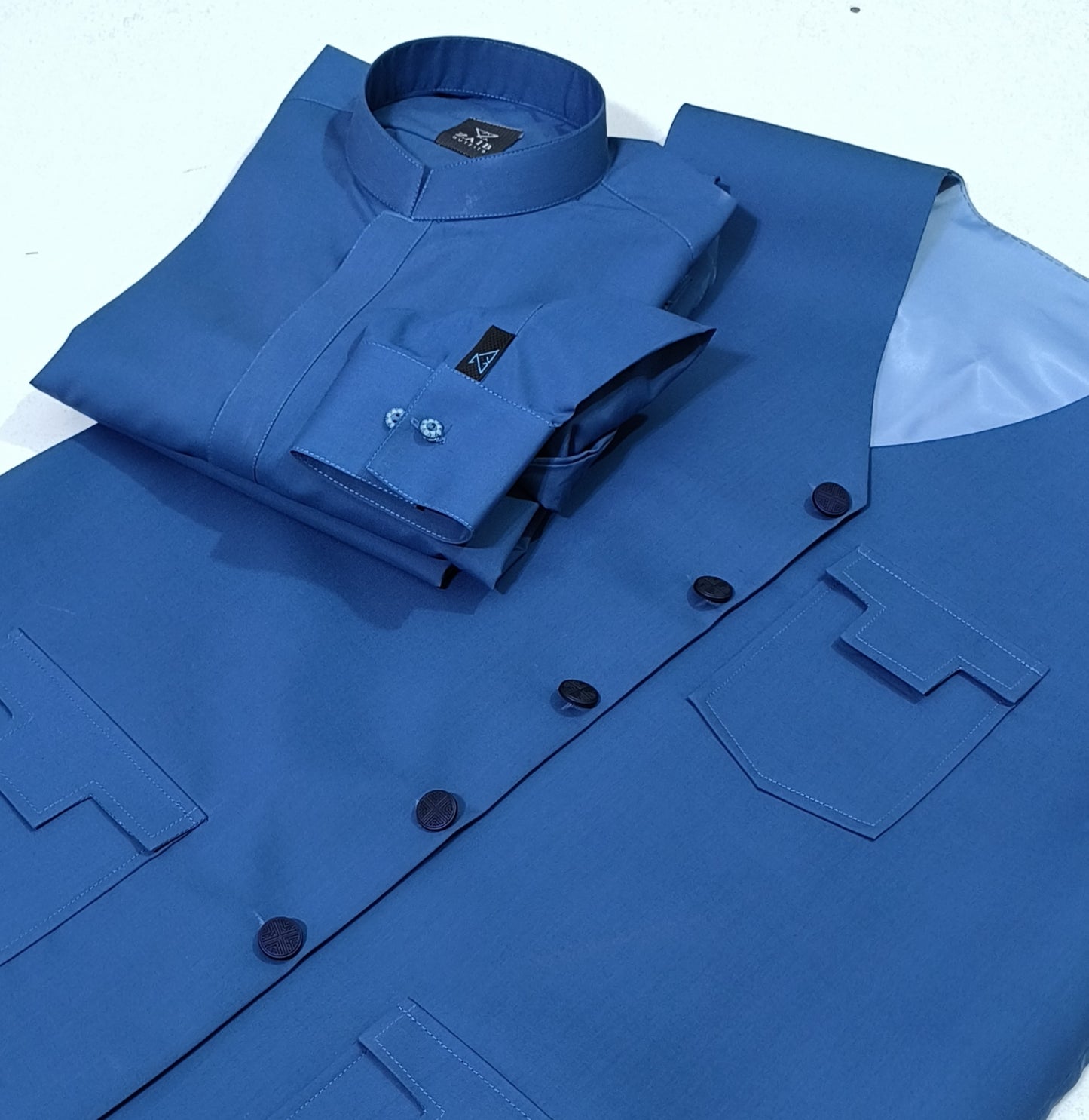 Latest Stitched Royal Blue Suit & Waistcoat in Wash & Wear Stuff