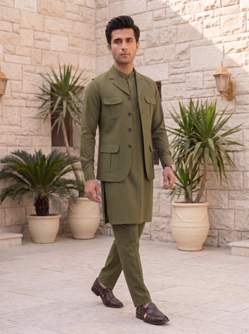 Olive Green Premium Quality Imported Stuff 3Pc Article