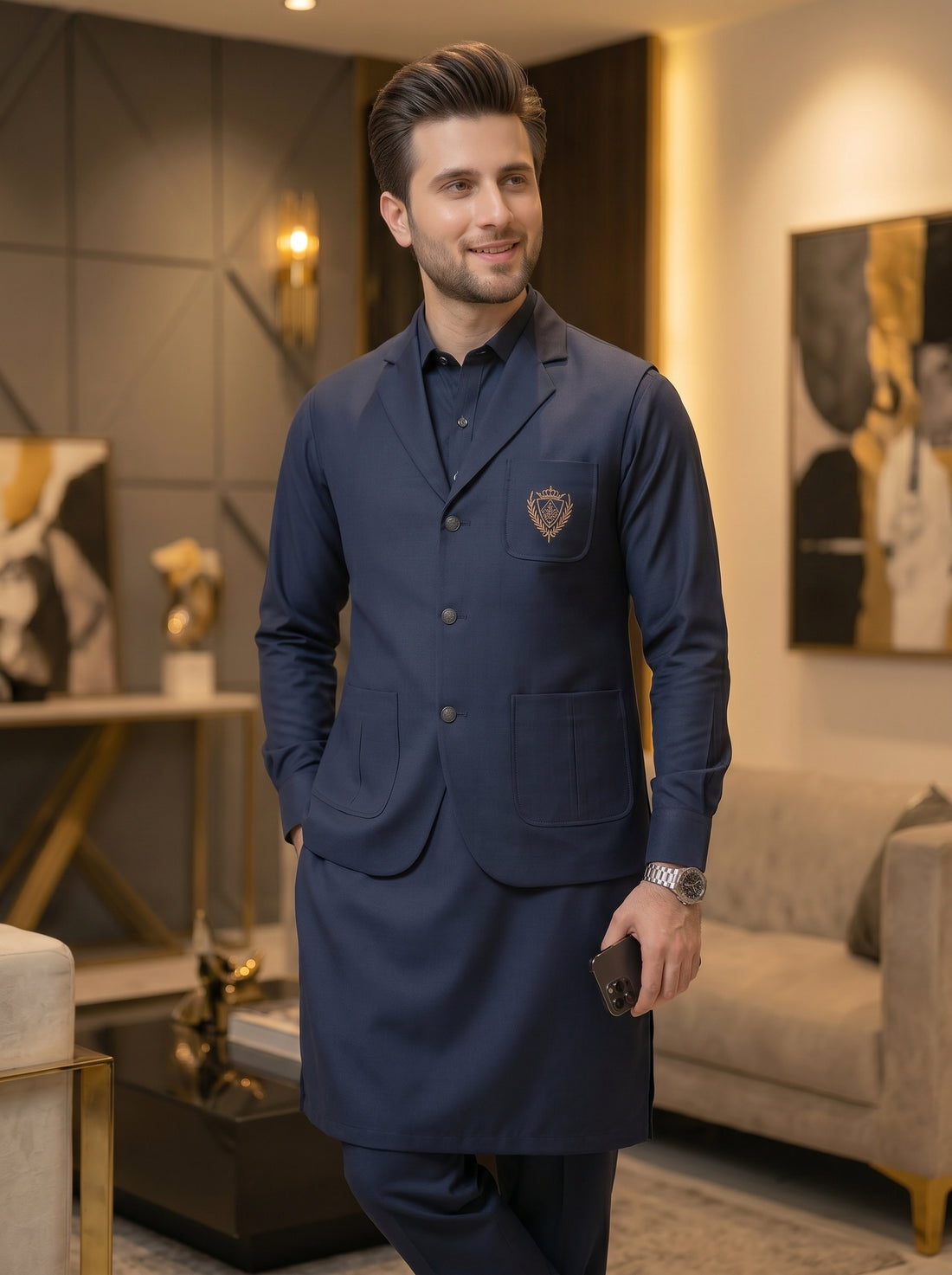 Navy Blue Premium Quality Imported Stuff 3Pc Article