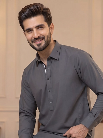 Premium Gray Color Stitched Suit in Wash & Wear Stuff