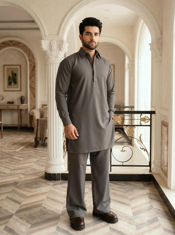 Smoky Gray Premium Classic Fit Shalwar Kameez for Men