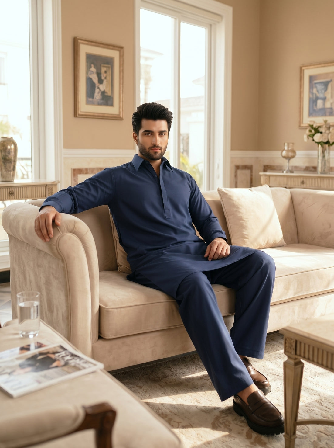 Navy Blue Premium Classic Fit Shalwar Kameez for Men
