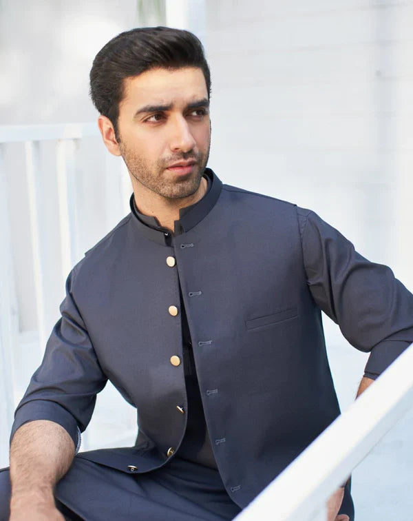 All SEason Charcoal Grey Shalwar Kameez and Waistcoat - 3PC