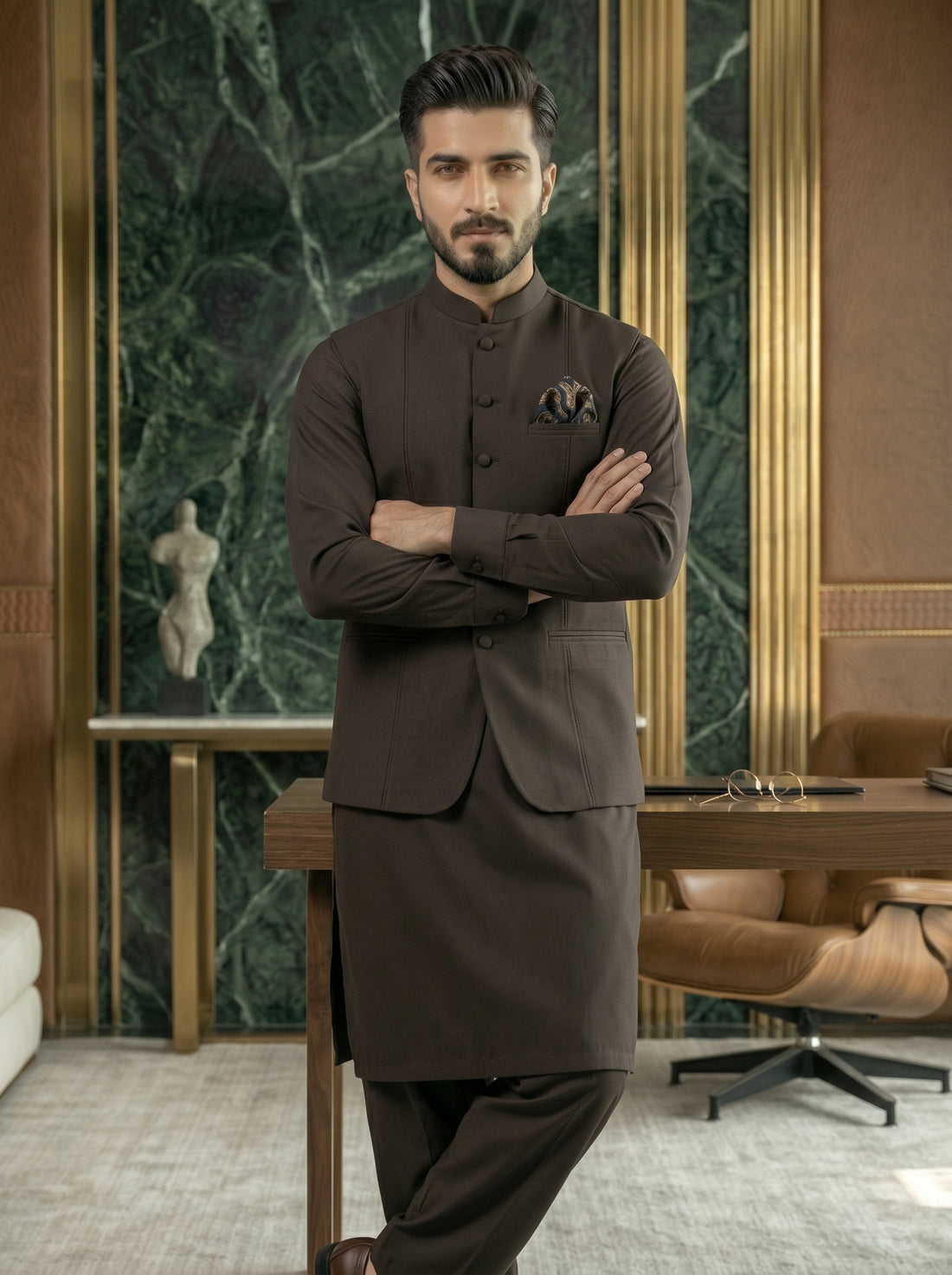 Chocolate Brown Premium Quality Imported Stuff 3Pc Article
