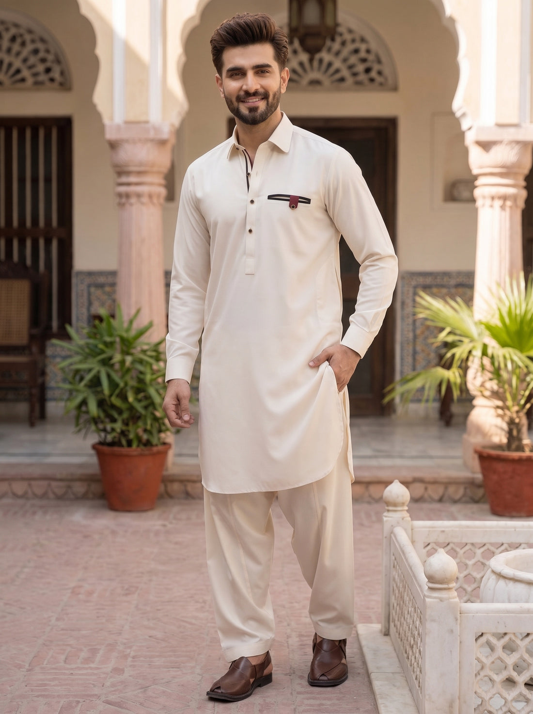 Pocket Style Boski Stitched Suit in Wash & Wear Stuff