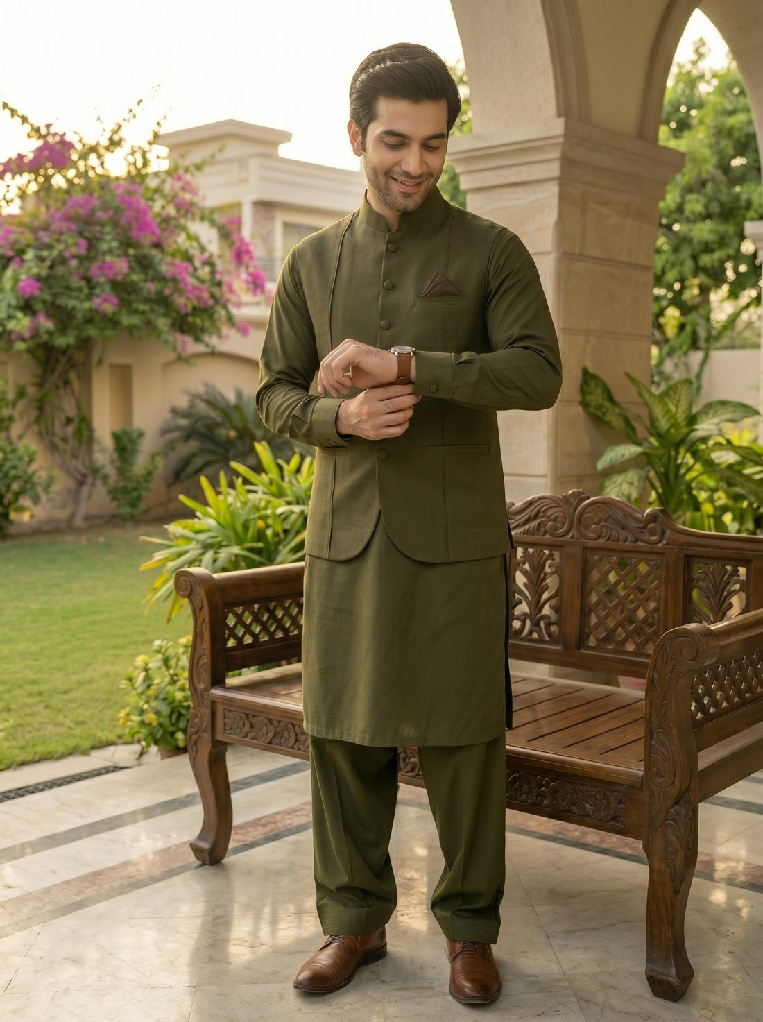 Olive Green Premium Quality Imported Stuff 3Pc Article