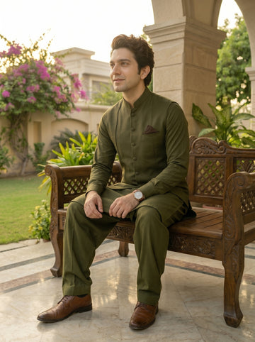 Olive Green Premium Quality Imported Stuff 3Pc Article