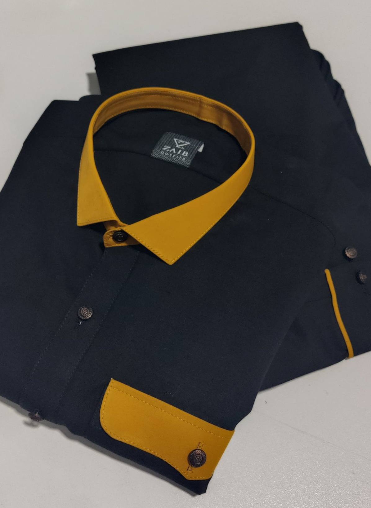 Black with Yellow color All Season Suit in Wash & Wear High Quality Stuff