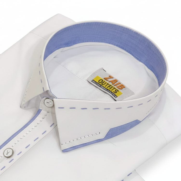 Stitched All Season White Suit in Wash & Wear Stuff