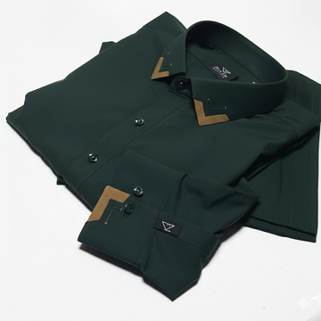 Dar Green Suit in Wash & Wear Stuff with Mustered Strip in Collar