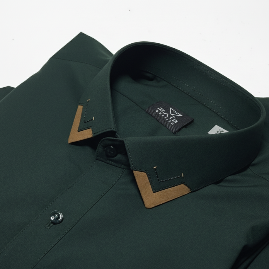 Dar Green Suit in Wash & Wear Stuff with Mustered Strip in Collar