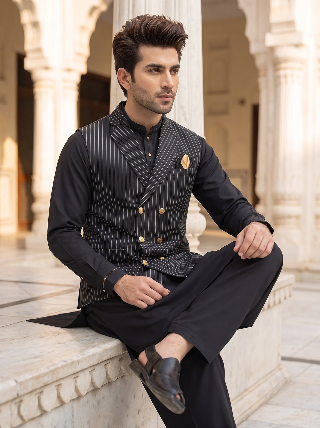 Luxury Black Suit with Lining Tropical Stuff Waistcoat 3Pc Article
