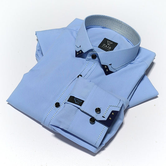 Sky-Blue Stitched All Season  suit in Wash & Wear Stuff