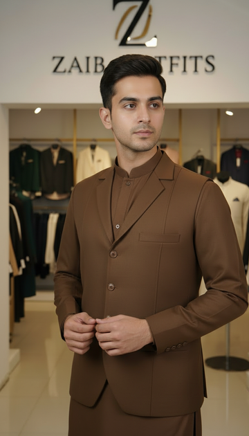 Coffee Brown 4 Season Best 3Pc Coat colar Style