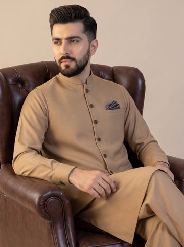 Royal Golden Winter Stuff Shalwar Kameez with Waistcoat 3pc Article 🔥