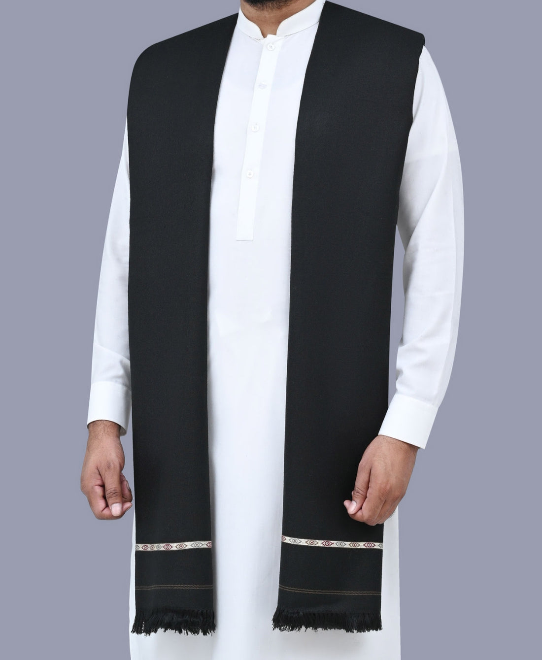 Gents Black Plain 100% Wool Shawl