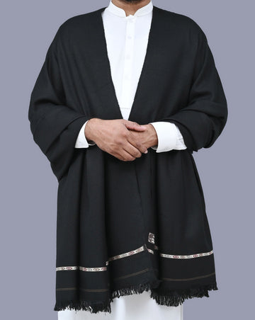 Gents Black Plain 100% Wool Shawl
