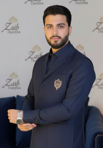 Navy Blue 4 Season Best 3PC article with Coat Colar Style waistcoat