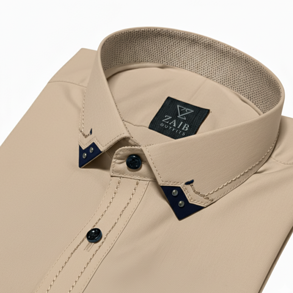 Beige color Stitched suit in Wash & Wear Stuff For This Season