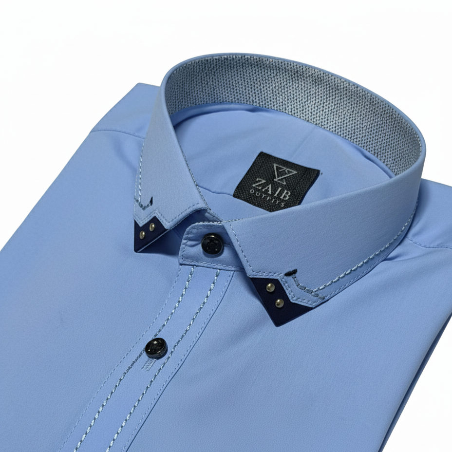 Sky-Blue Stitched All Season  suit in Wash & Wear Stuff