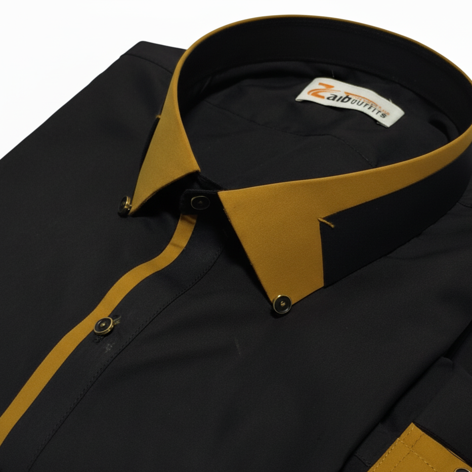 Black Suit with Mustered Collar Style Premium Shalwar Kameez suit 🔥