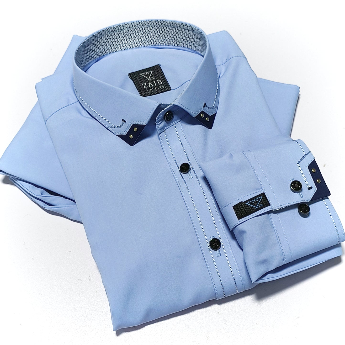 Sky-Blue Stitched All Season  suit in Wash & Wear Stuff