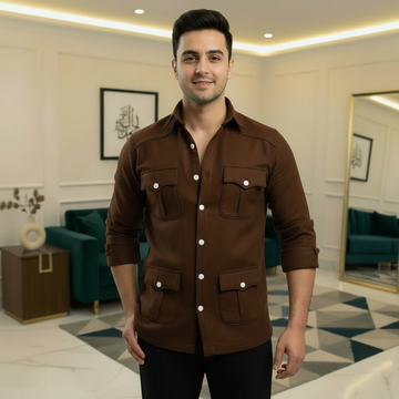 Chocolate Brown 4 Pocket Men’s Premium Shirt