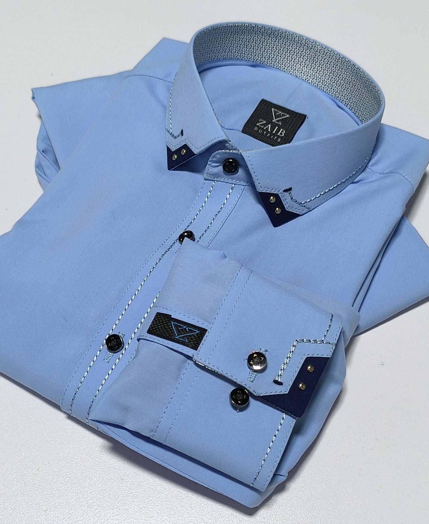 Sky-Blue Stitched All Season  suit in Wash & Wear Stuff