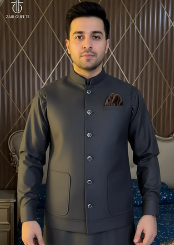 Dark Gray 4 Season Best 3Pc Article with New Pocket Style Waistcoat