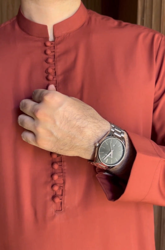 T Pink Decent Color Stitched Suit in Wash & Wear Stuff