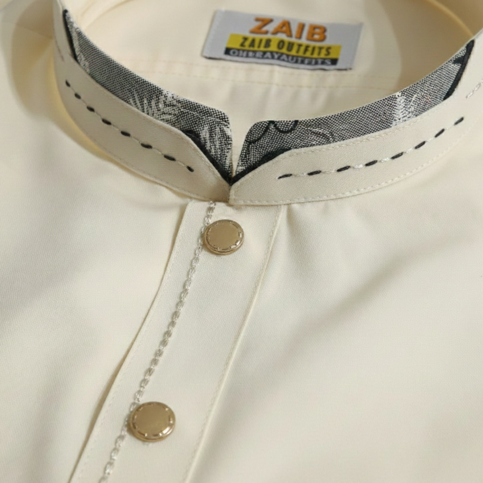 Attractive Stitched All Season Cream Color Suit in Wash & Wear Stuff