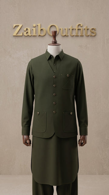 Olive Green Premium Quality Imported Stuff 3Pc Article