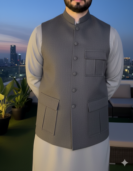 Tropical Important Fabric Best For Winter Season Most Premium Gray Waistcoat Suit Combination